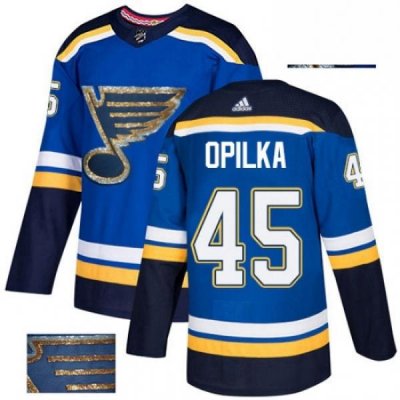 Mens Adidas St Louis Blues 45 Luke Opilka Authentic Royal Blue Fashion Gold NHL Jersey