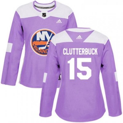 Womens Adidas New York Islanders 15 Cal Clutterbuck Authentic Purple Fights Cancer Practice NHL Jersey