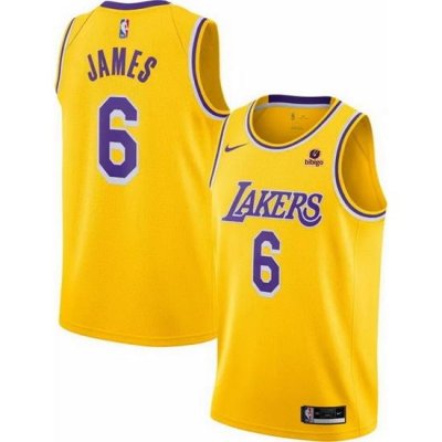 Men's Los Angeles Lakers #6 LeBron James Bibigo Yellow Stitched Basketball Jersey