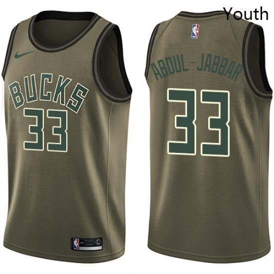 Youth Nike Milwaukee Bucks 33 Kareem Abdul Jabbar Swingman Green Salute to Service NBA Jersey