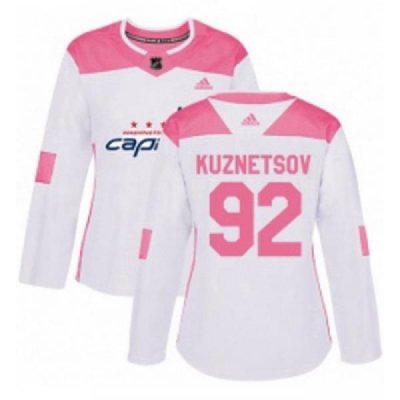 Womens Adidas Washington Capitals 92 Evgeny Kuznetsov Authentic WhitePink Fashion NHL Jersey