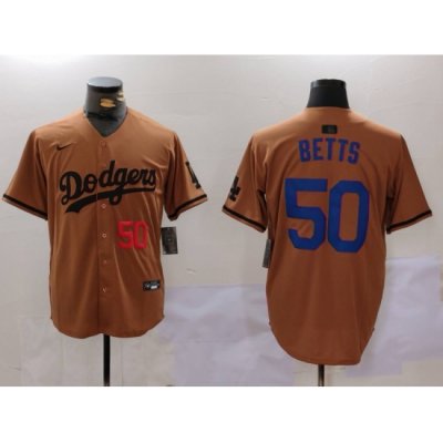 Men Los Angeles Dodgers 50 Mookie Betts Brown Cool Base Stitched Baseball Jersey 5