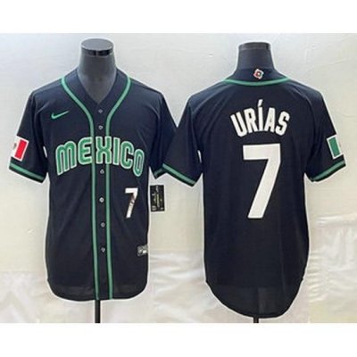 Men's Mexico Baseball #7 Julio Urias Number 2023 Black White World Classic Stitched Jerseys