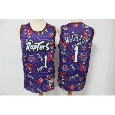 Men Toronto Raptors 1 Tracy McGrady Purple Tear Up Pack Hardwood Classics Swingman Jersey