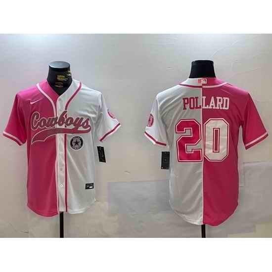 Men Dallas Cowboys 20 Tony Pollard Red White With Patch Cool Base Stitched Baseball Jersey 4