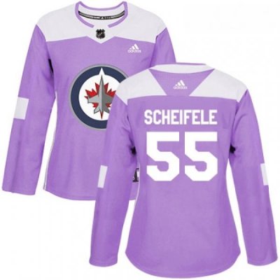 Womens Adidas Winnipeg Jets 55 Mark Scheifele Authentic Purple Fights Cancer Practice NHL Jersey