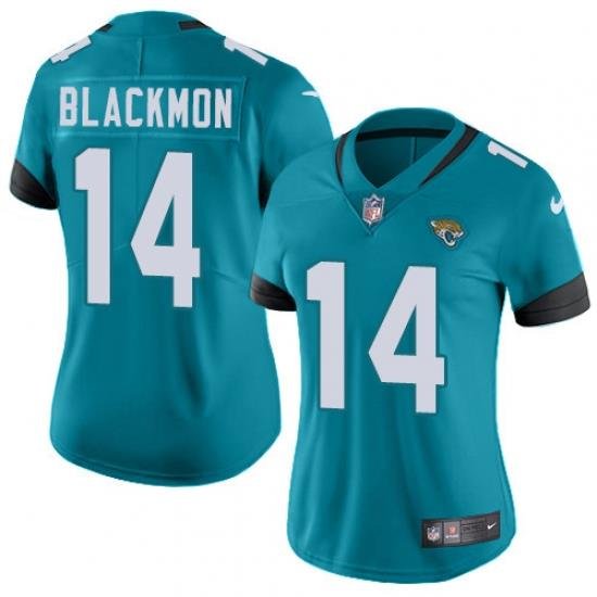 Nike Jaguars #14 Justin Blackmon Teal Green Alternate Women Jersey 2