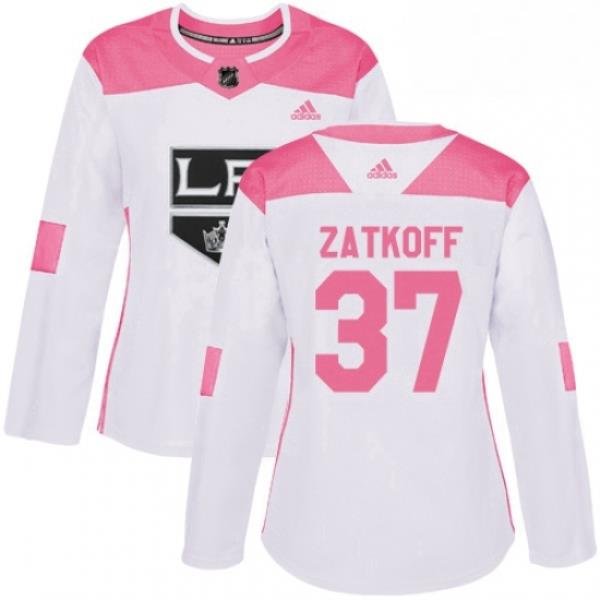 Womens Adidas Los Angeles Kings 37 Jeff Zatkoff Authentic WhitePink Fashion NHL Jersey