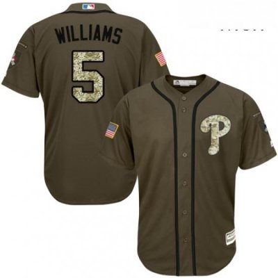 Mens Majestic Philadelphia Phillies 5 Nick Williams Replica Green Salute to Service MLB Jersey