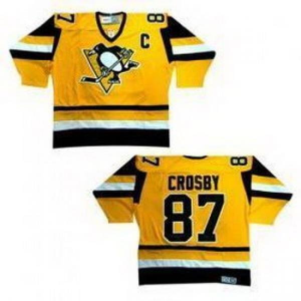 Pittsburgh Penguins No 87 Sidney Crosby Throwback Yellow Hockey Jersey