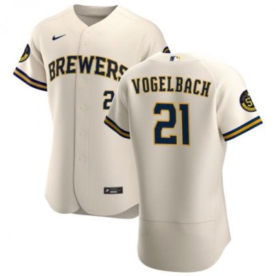 Men MilWaukee BreWers 21 Daniel Vogelbach Men Nike Cream Home 2020 Flex Base Player MLB Jersey