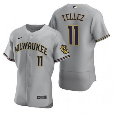 Men MilWaukee BreWers 11 RoWdy Tellez Grey Flex Base Stitched MLB Jerse