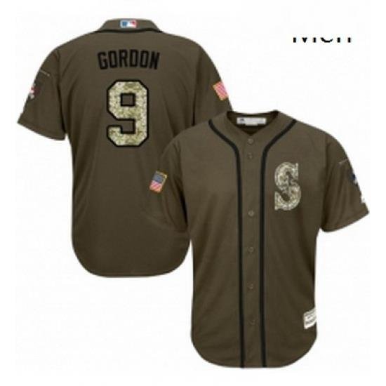 Mens Majestic Seattle Mariners 9 Dee Gordon Replica Green Salute to Service MLB Jersey