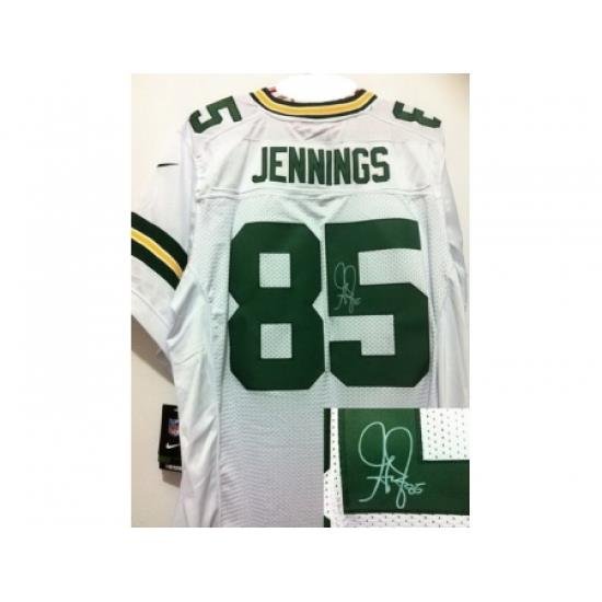 Nike Green Bay Packers 85 Greg Jennings White Elite Signed NFL Jersey