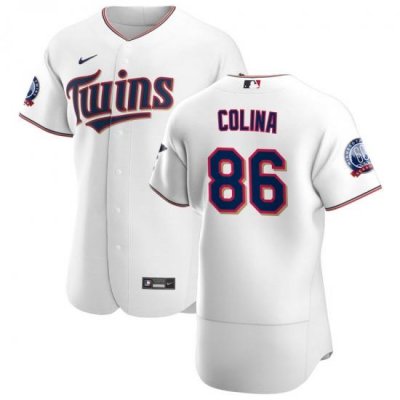 Men Minnesota TWins 86 EdWar Colina Men Nike White Home 2020 60th Season Flex Base Team MLB Jersey