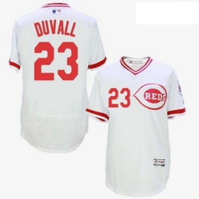 Mens Majestic Cincinnati Reds 23 Adam Duvall White Flexbase Authentic Collection Cooperstown MLB Jersey