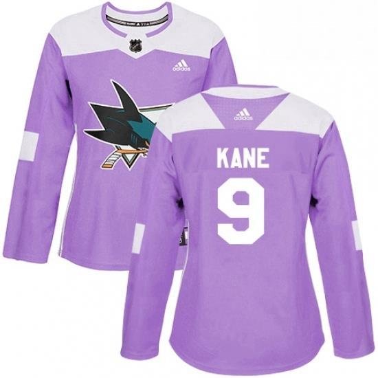 Womens Adidas San Jose Sharks 9 Evander Kane Authentic Purple Fights Cancer Practice NHL Jersey