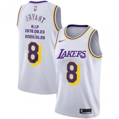 Lakers 8 Kobe Bryant White R I P Signature Swingman Jersey