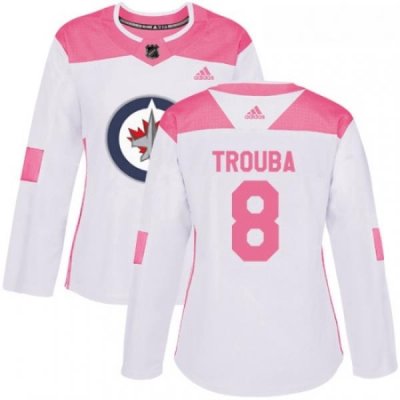 Womens Adidas Winnipeg Jets 8 Jacob Trouba Authentic WhitePink Fashion NHL Jersey