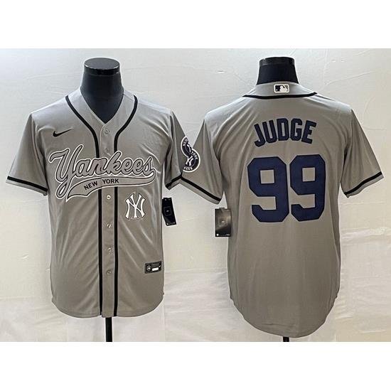 Men NeW York Yankees 99 Aaron Judge Gray With Patch Cool Base Stitched Baseball Jersey