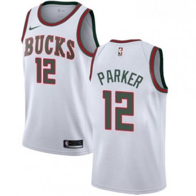 Mens Nike Milwaukee Bucks 12 Jabari Parker Swingman White Fashion Hardwood Classics NBA Jersey