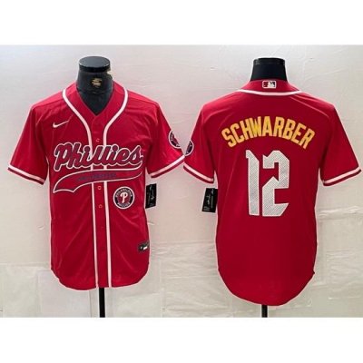 Men Philadelphia Phillies 12 Kyle SchWarber Red 2024 City Connect Limited Stitched Jersey 3