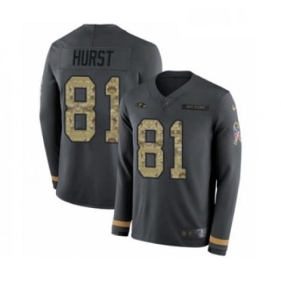 Youth Nike Baltimore Ravens 81 Hayden Hurst Limited Black Salute to Service Therma Long Sleeve NFL Jersey