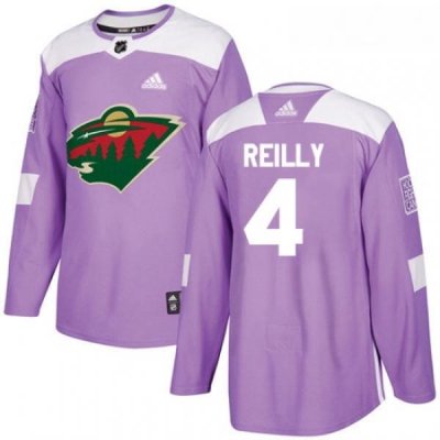 Youth Adidas Minnesota Wild 4 Mike Reilly Authentic Purple Fights Cancer Practice NHL Jersey