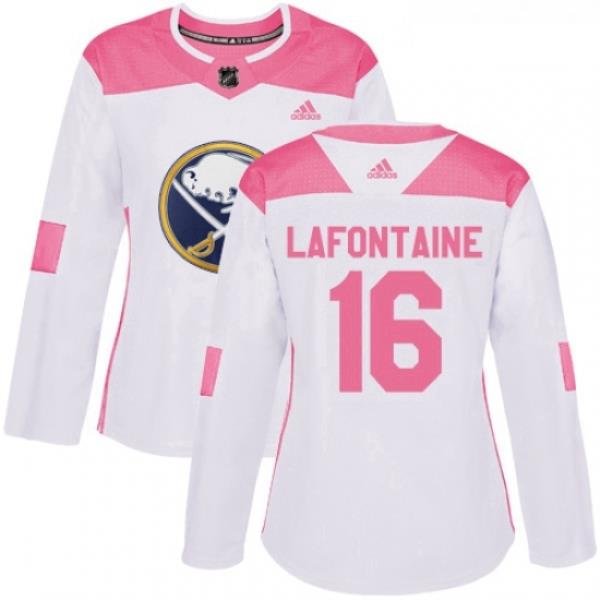 Womens Adidas Buffalo Sabres 16 Pat Lafontaine Authentic WhitePink Fashion NHL Jersey