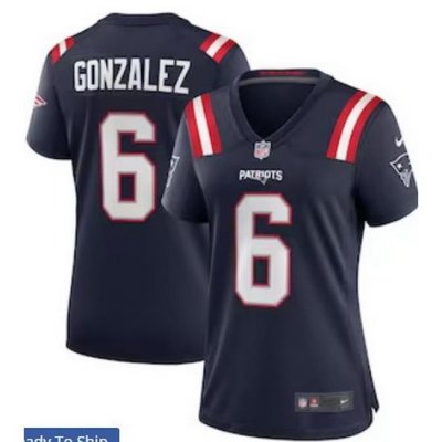 Women New England Patriots 6 Christian Gonzalez Navy Vapor Limited Jersey