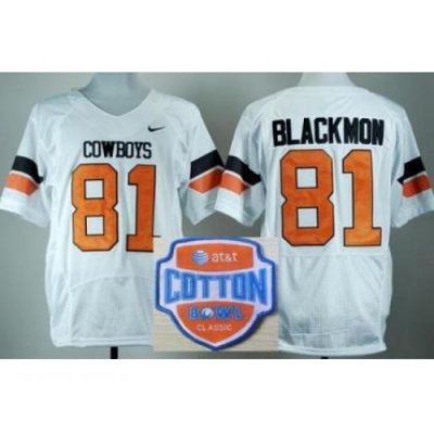 Oklahoma State Cowboys 81 Justin Blackmon White Pro Combat College Football NCAA Jerseys 2014 AT & T Cotton Bowl Game Patch