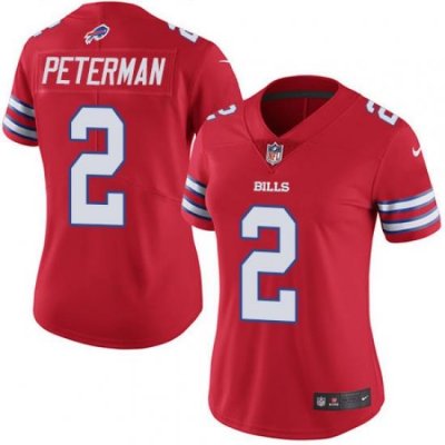 Nike Bills #2 Nathan Peterman Red Womens Stitched NFL Limited Rush Jersey