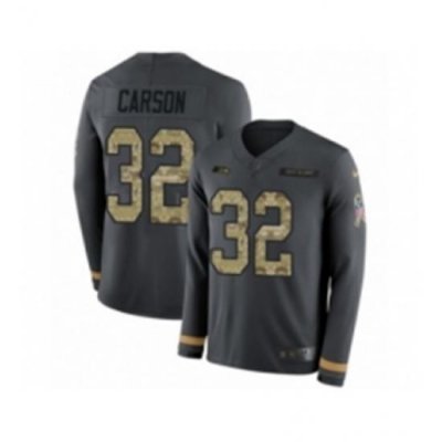 Youth Nike Seattle Seahawks 32 Chris Carson Limited Black Salute to Service Therma Long Sleeve NFL Jersey