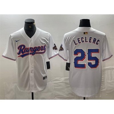 Men Texas Rangers 25 Jose Leclerc White Gold Cool Base Stitched Baseball Jersey