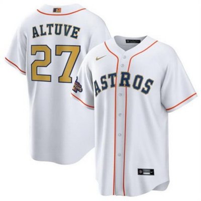 Youth Houston Astros 27 Jose Altuve White 2023 Gold Collection With World Serise Champions Patch Cool Base Stitched Baseball Jersey