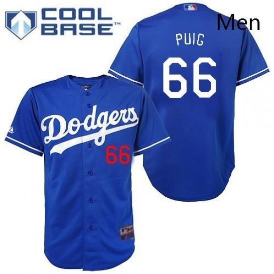 Mens Majestic Los Angeles Dodgers 66 Yasiel Puig Authentic Royal Blue Cool Base MLB Jersey