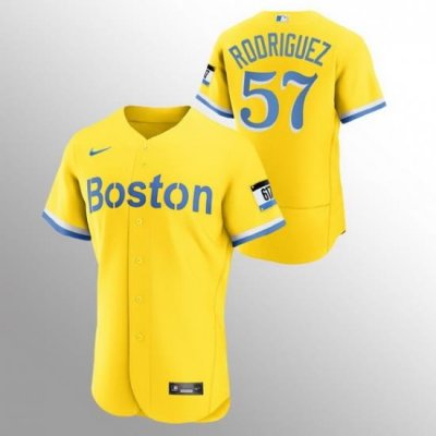 Men Boston Red Sox 57 Eduardo Rodriguez Men Nike 2021 City Connect Gold Authentic MLB Jersey