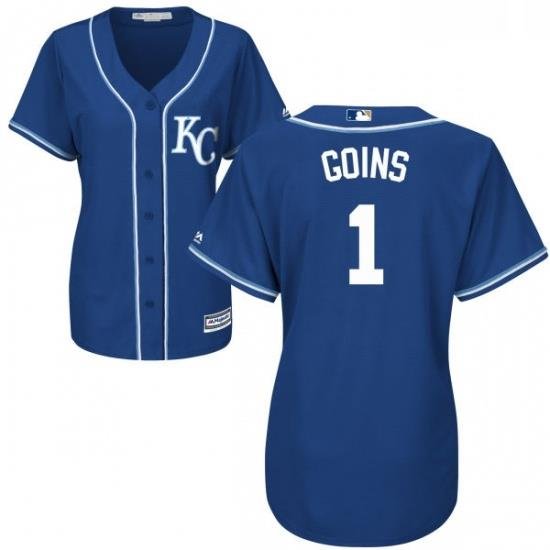 Womens Majestic Kansas City Royals 1 Ryan Goins Authentic Blue Alternate 2 Cool Base MLB Jersey