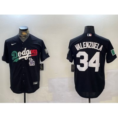 Men Los Angeles Dodgers 34 Toro Valenzuela Black Mexico 2024 World Series With No  34 Patch Cool Base Stitched Baseball Jersey 8