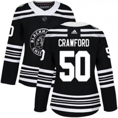 Womens Adidas Chicago Blackhawks 50 Corey Crawford Authentic Black 2019 Winter Classic NHL Jersey