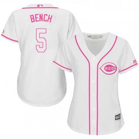 Womens Majestic Cincinnati Reds 5 Johnny Bench Replica White Fashion Cool Base MLB Jersey