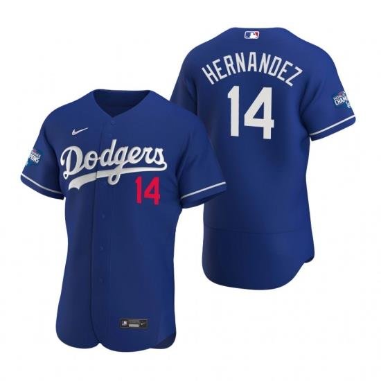 Men Los Angeles Dodgers 14 Enrique Hernandez Royal 2020 World Series Champions Flex Base Jersey