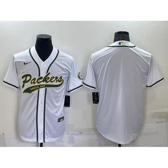 Men Green Bay Packers Blank White Cool Base Stitched Baseball Jersey