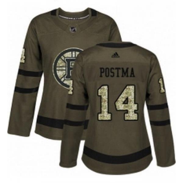 Womens Adidas Boston Bruins 14 Paul Postma Authentic Green Salute to Service NHL Jersey