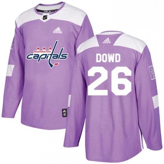 Mens Adidas Washington Capitals 26 Nic Dowd Authentic Purple Fights Cancer Practice NHL Jersey