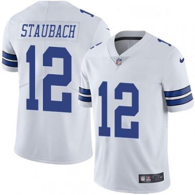 Mens Nike Dallas CoWboys 12 Roger Staubach White Vapor Untouchable Limited Player NFL Jersey