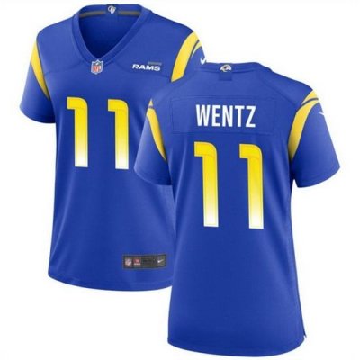 Women Los Angeles Rams 11 Carson Wentz Blue Stitched Jersey 28Run Small 29