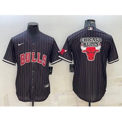 Men Chicago Bulls Black Team Big Logo Cool Base Stitched Baseball Jersey