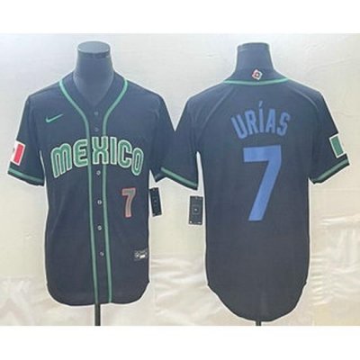 Mens Mexico Baseball #7 Julio Urias Number 2023 Black Blue World Classic Stitched Jersey