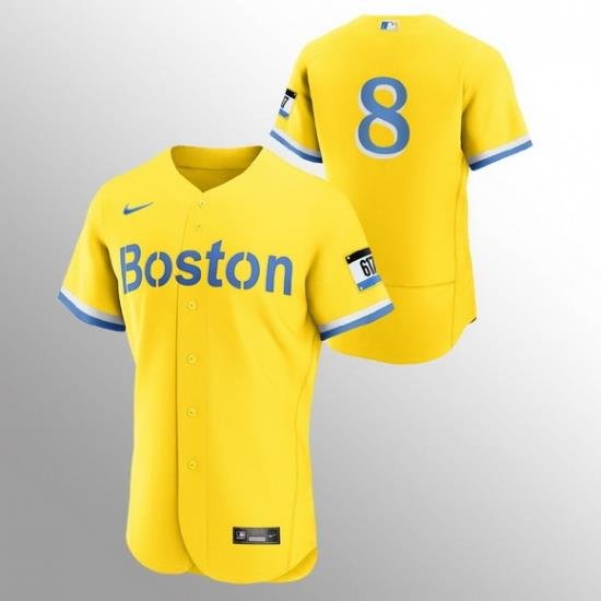 Men Boston Red Sox 8 Carl Yastrzemski Men Nike 2021 City Connect Gold Authentic MLB Jersey   No Name